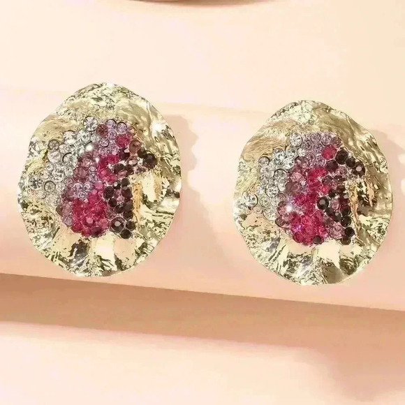 Multicolor Women's Random Color Rhinestone Decor Textured Stud Earring - Picture 2 of 4